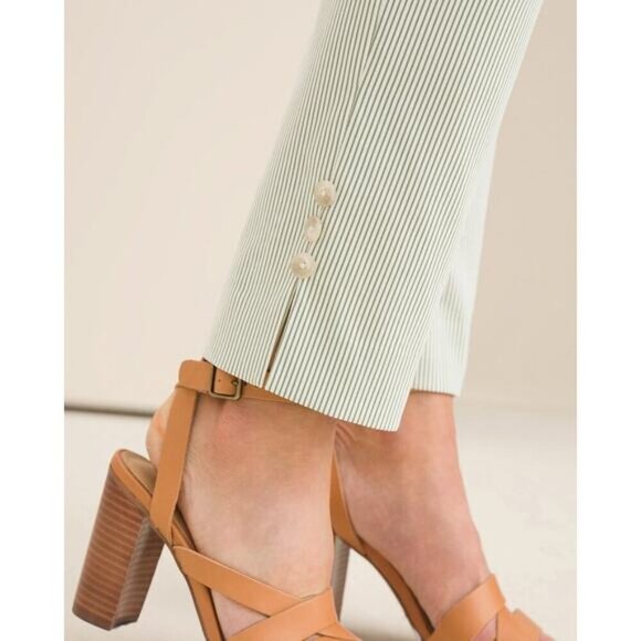 CHICO'S Brigitte Slim Ankle Pants Sz 12 Green Striped - Picture 2 of 8